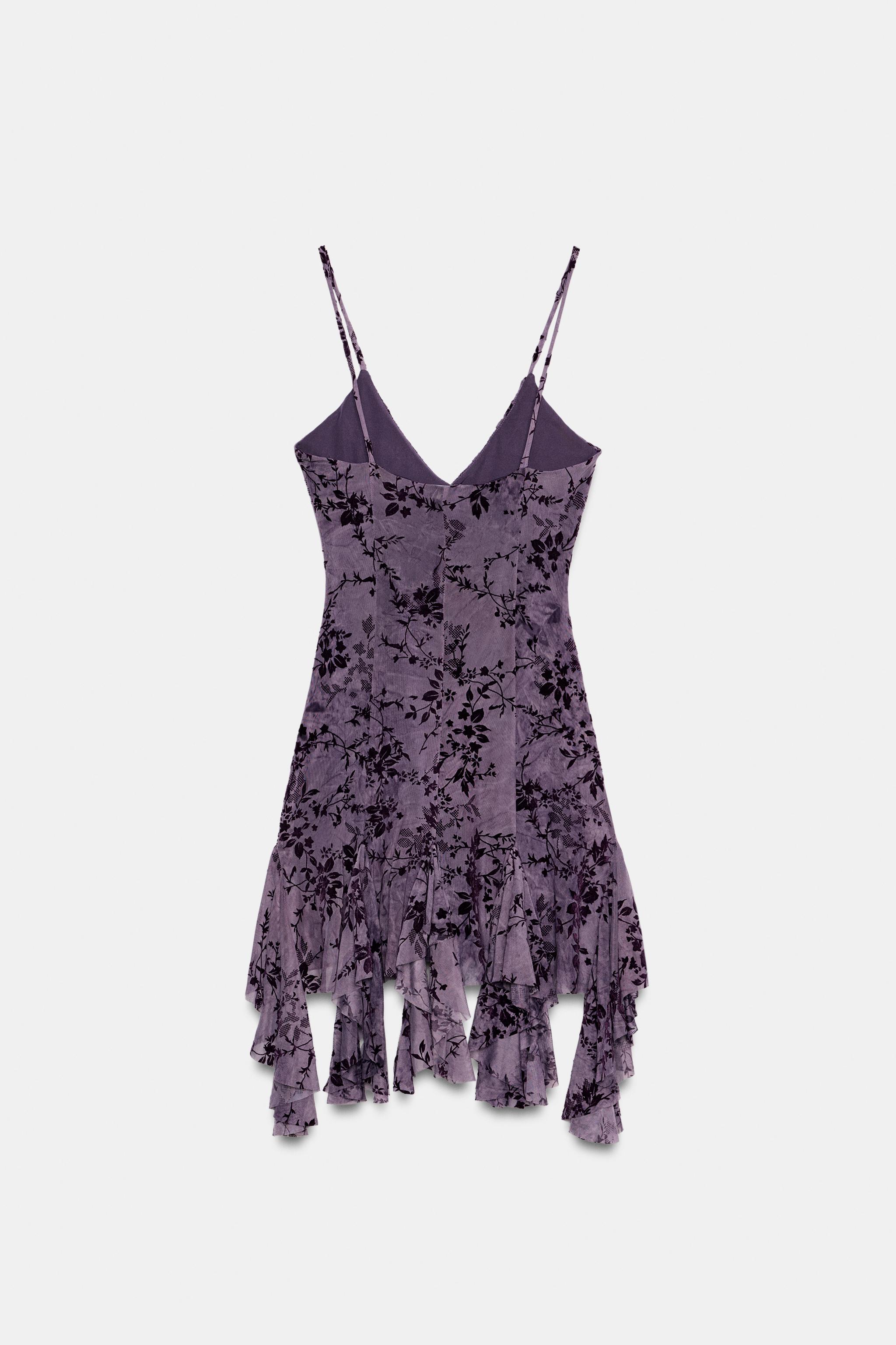 FLOCKED TULLE RUFFLE DRESS